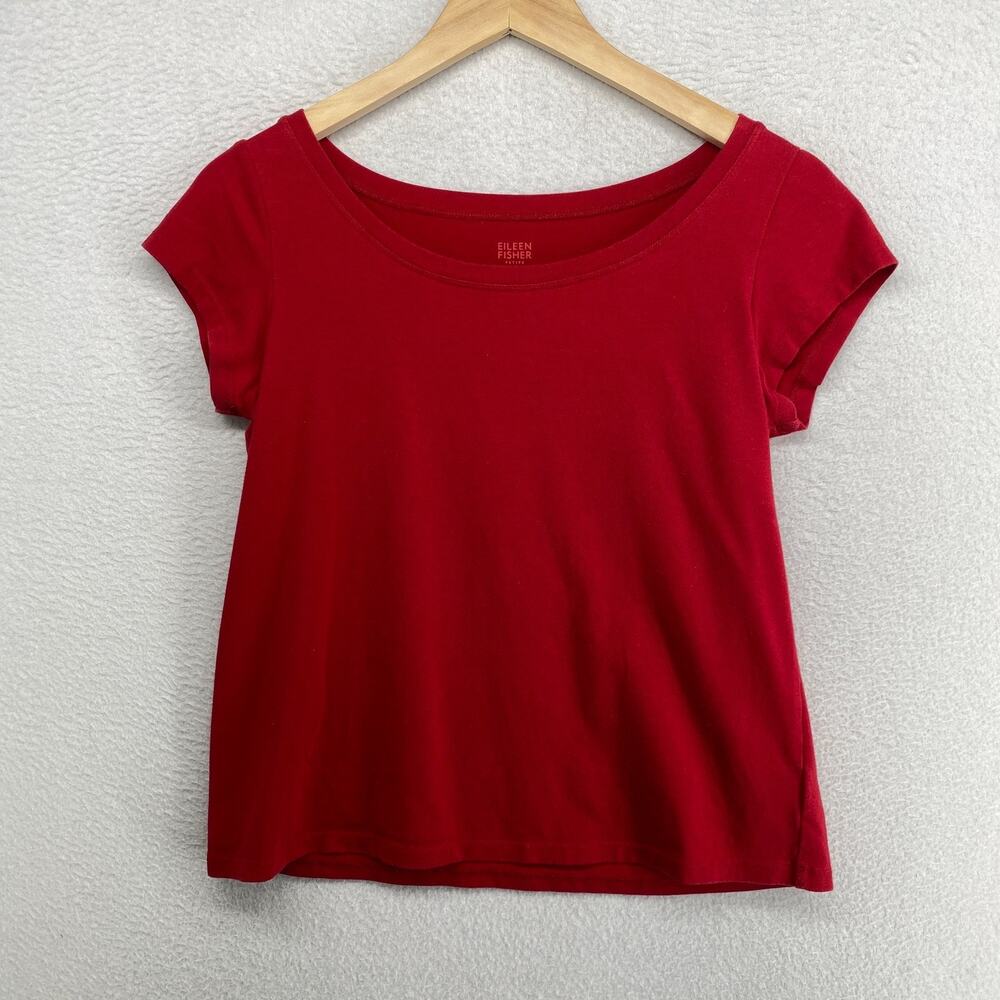EILEEN FISHER Top PM Stretch Organic Cotton Jersey Scoop Neck Basic Red USA